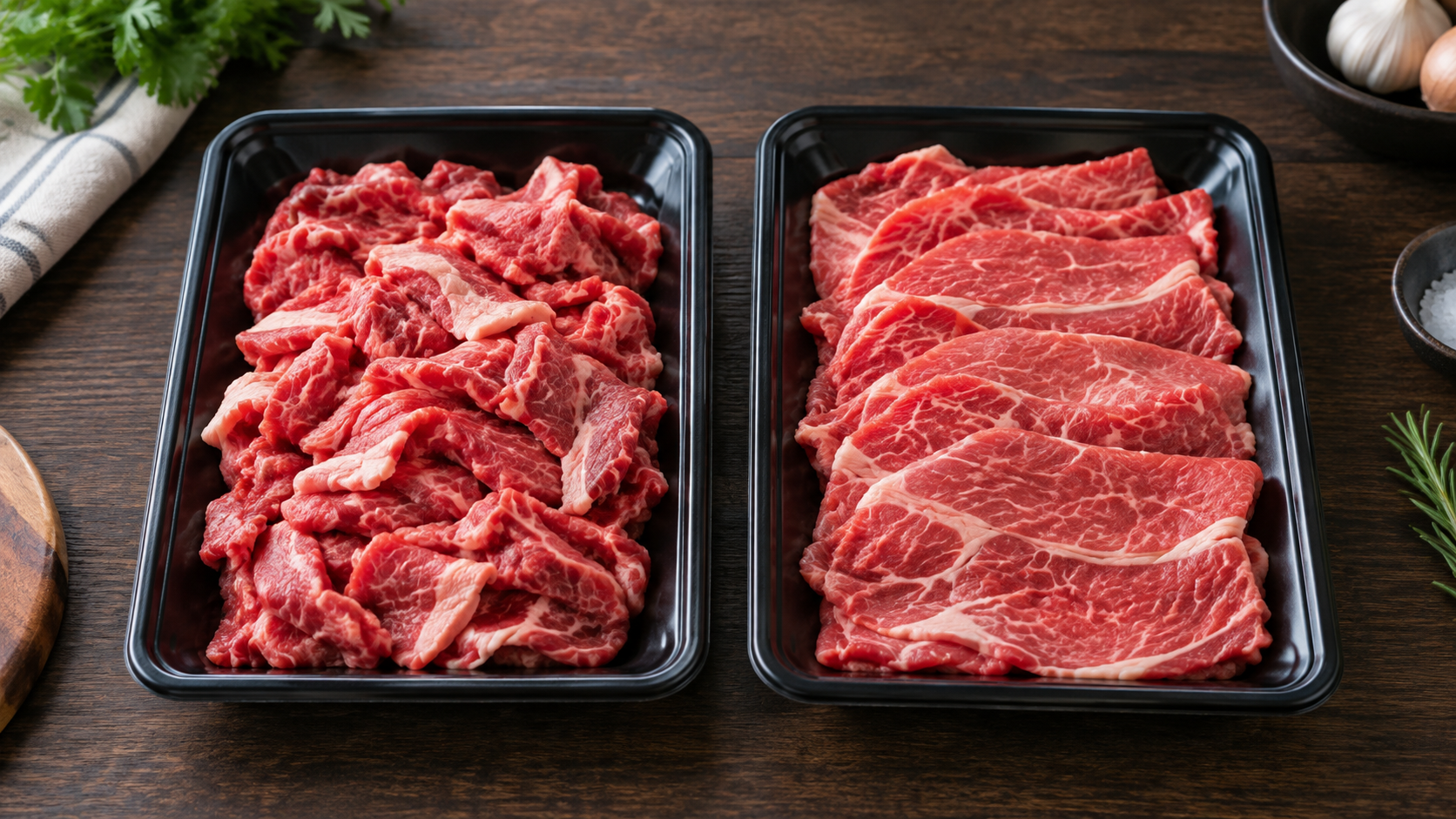 牛こま切れと切り落としの違いを比較した牛肉