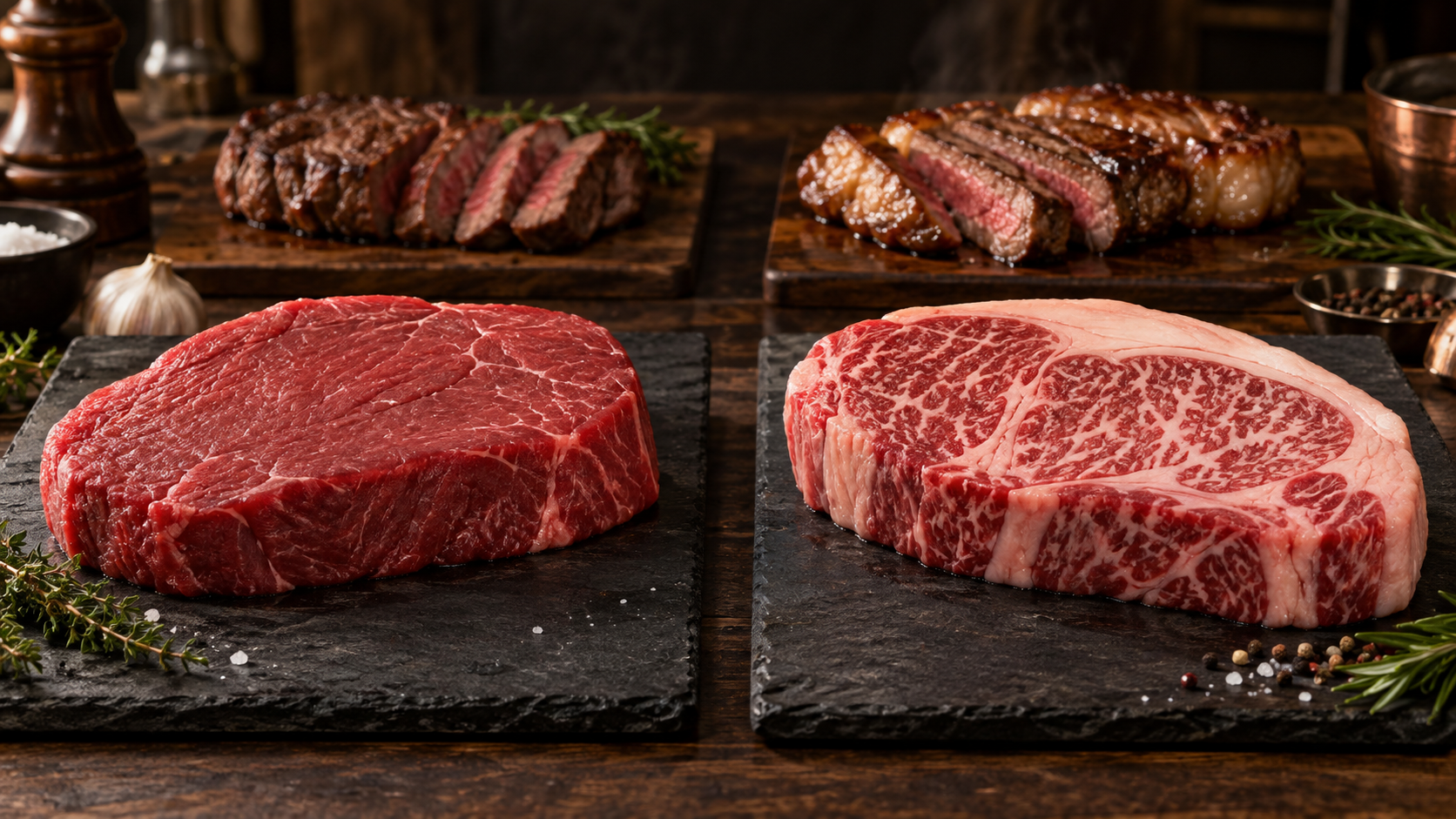 脂の少ない牛もも肉とサシの入ったサーロインの違い