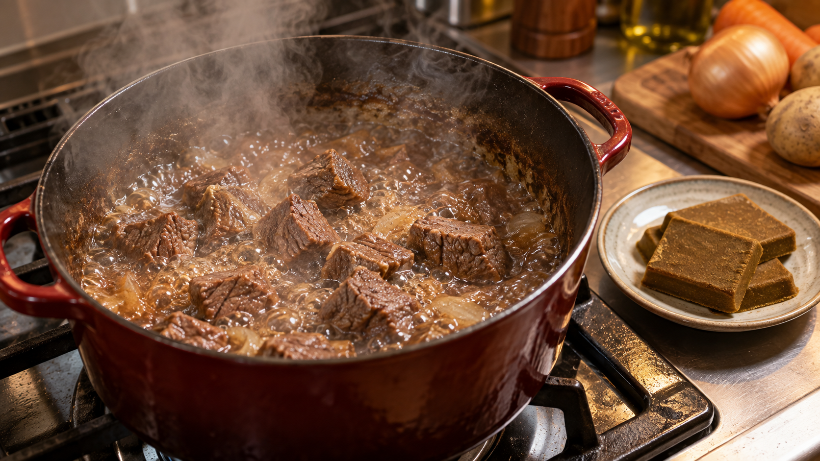 カレー用牛肉が固くなる強い火加減