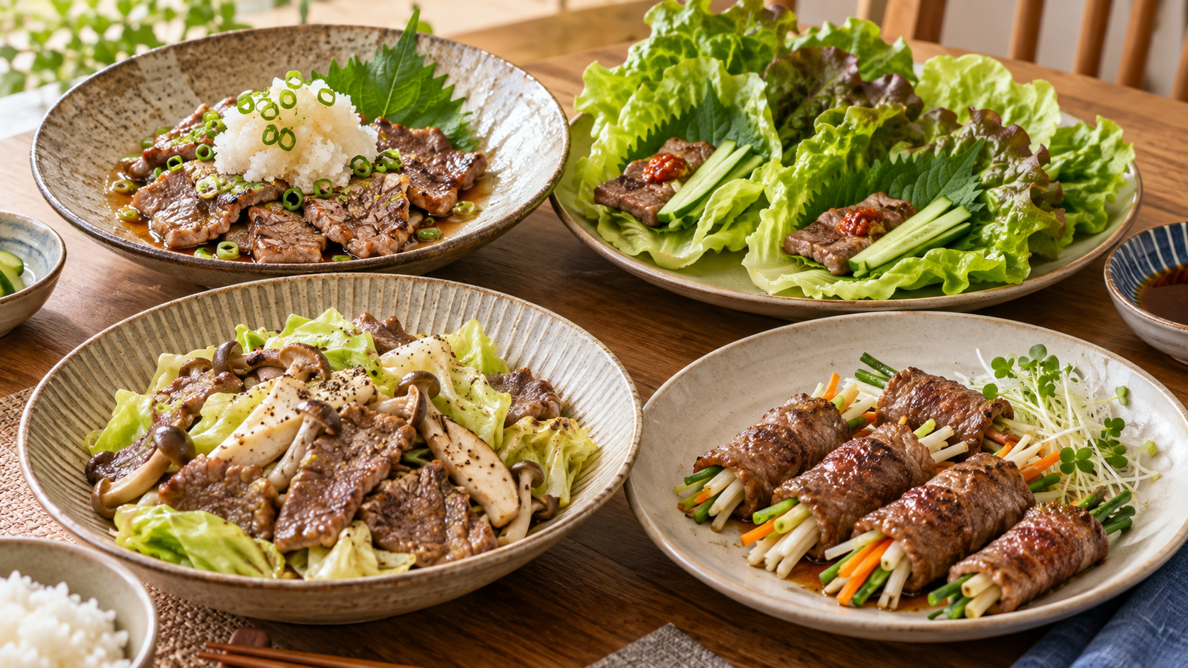 脂の多いカルビを使ったさっぱり料理の盛り合わせ