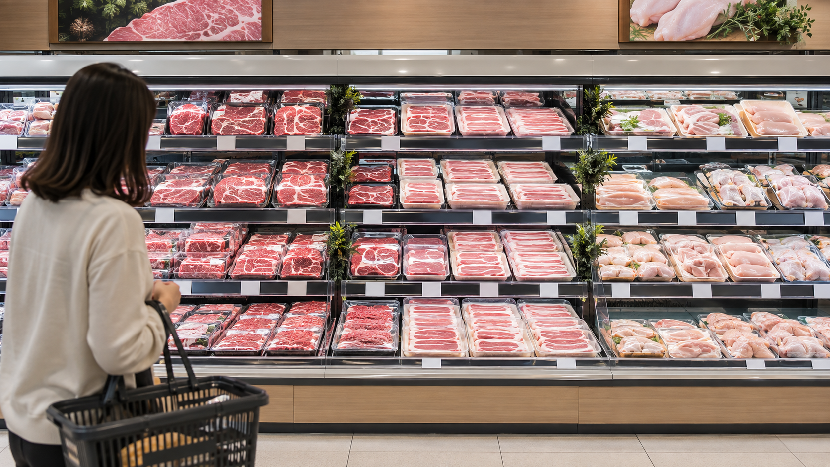 商品を選びやすく整理された精肉売場
